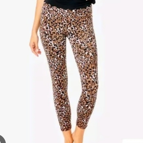 Lilly Pulitzer Luxletics Midi Leggings High Rise Women Medium Cheetah Print - Picture 1 of 8